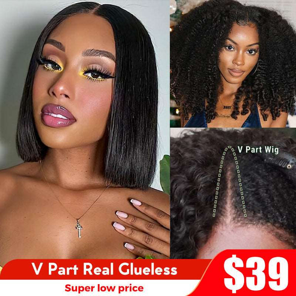 Flash Sale 0 Skill Needed V Part Glueless Wig Short Bob Human Hair