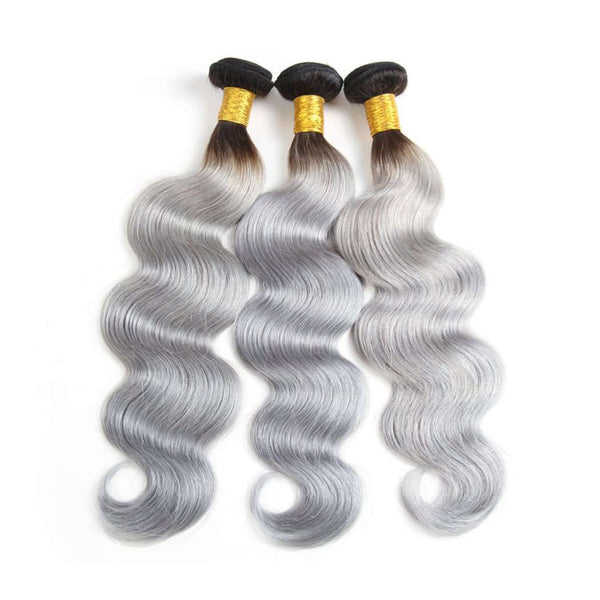 Rami Hair Ombre Grey Hair Bundle Body Wave 100% Human Hair