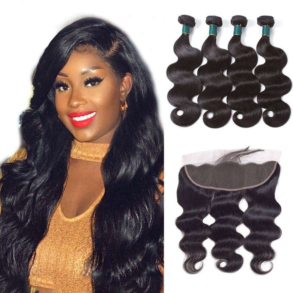 9A Brazilian Body Wave Hair 4 Bundles With Lace Frontal Human Hair