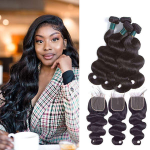 10A Body Wave Hair 4 Bundles With Closure Natural Color - edmundhair.com