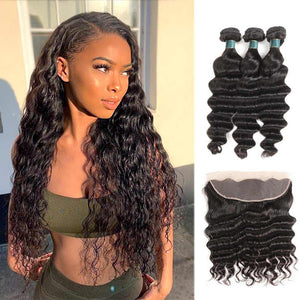 10A Loose Deep Wave Brazilian Hair 3 Bundles With Frontal Human Hair - edmundhair.com