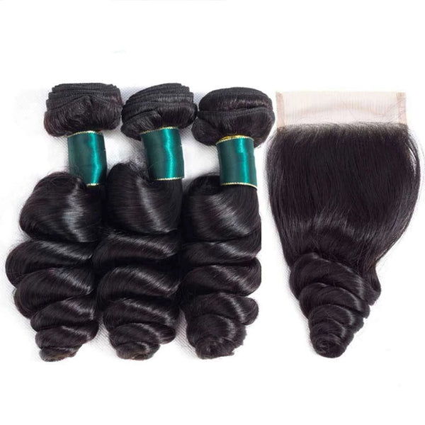 9A Loose Wave Virgin Hair 2/3 Bundles with Closure Natural Color Indian  Hair