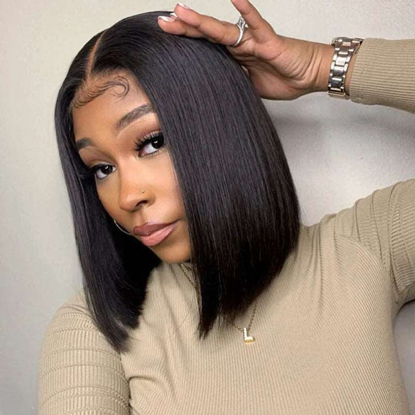 12 Inches 180% 4x4 Lace Closure Bob Wig Human Hair Wigs Brazilian Straight Short Wig - edmundhair.com