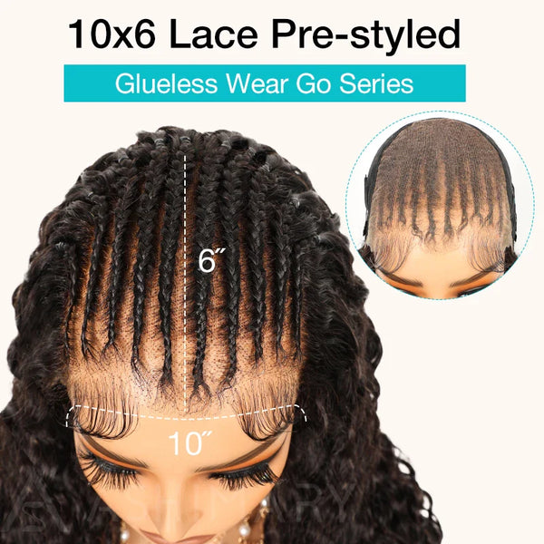 Pre-Braided Styles 10x6 Parting Max Pre Cut Transparent Lace Frontal Glueless Wig Put On & Go Human Hair