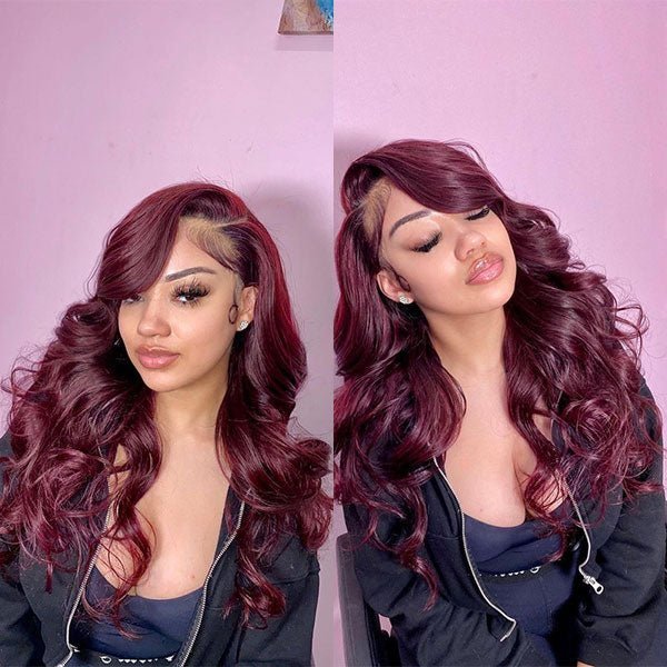 13x4 Body Wave 99J Burgundy Lace Wig 30Inches 250% Density - edmundhair.com