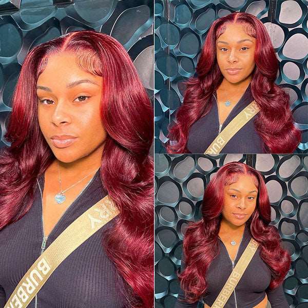 13x4 Body Wave 99J Burgundy Lace Wig 30Inches 250% Density - edmundhair.com