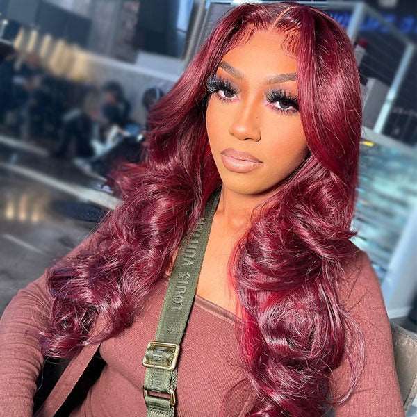 13x4 Body Wave 99J Burgundy Lace Wig 30Inches 250% Density - edmundhair.com