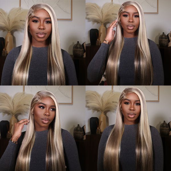 13x4 Lace Frontal Wig With Customized Blonde Balayage on Brown Hair - edmundhair.com