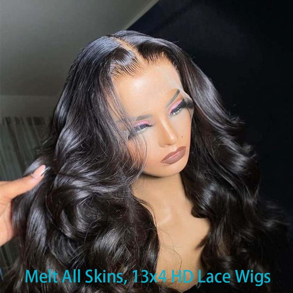 Flash Sale Body Wave 4*4 & 13*4 & 13*6 Full HD Transparent Lace Frontal Human Hair Wigs Natural Color 10A Hair