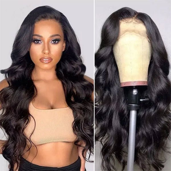 13x6 HD Swiss Lace Front body wave black human hair Pre Plucked Wigs For Women - edmundhair.com