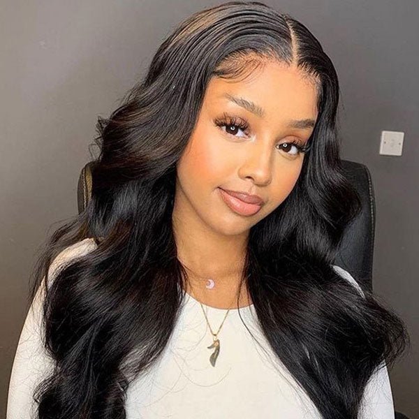 13x6 HD Swiss Lace Front body wave black human hair Pre Plucked Wigs For Women - edmundhair.com