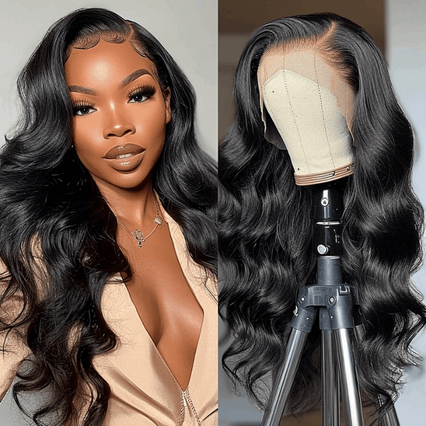 13x6 HD Swiss Lace Front body wave black human hair Pre Plucked Wigs For Women - edmundhair.com