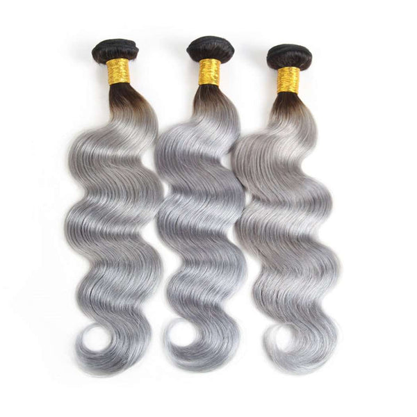 4 Bundles Grey Ombre Hair Body Wave Brazilian Human Hair Bundles