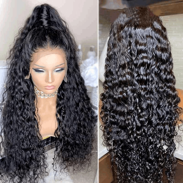 BOGO SALE: $159=Water Wave 13x6 Lace Frontal Wig 14''+Natural Color 8'' Bob Glueless 4x4 Closure Wig