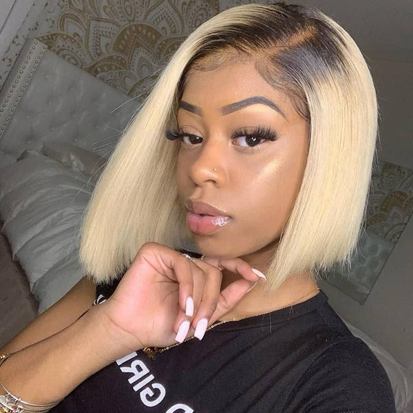 BOGO Fabulous Mix Color Bob Short Hair 1B/613 Transparent Lace Wig