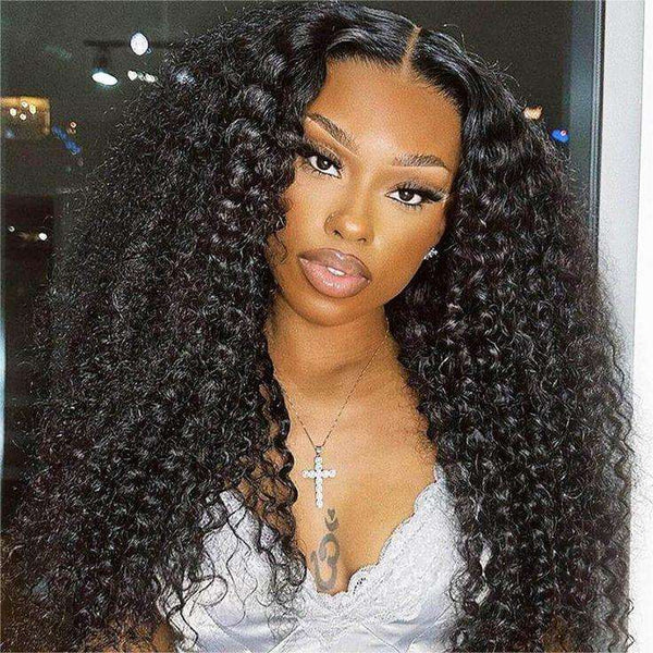 24" Jerry Curly / Water Wave / Deep Wave 13x4 Transparent Lace Frontal Wig Human Hair - edmundhair.com