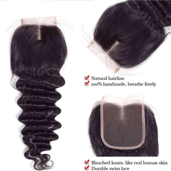 9A Loose Deep Wave Virgin Hair Bundles with Closure Natural Color 100% Human Hair