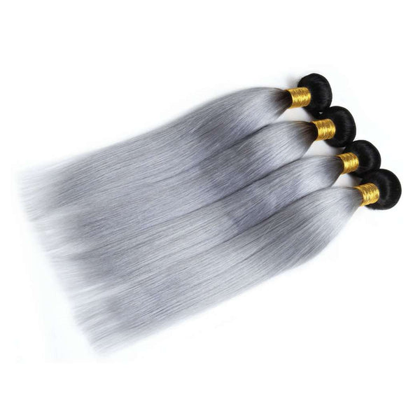 4 Bundles Grey Ombre Hair Straight Brazilian Human Hair Bundles