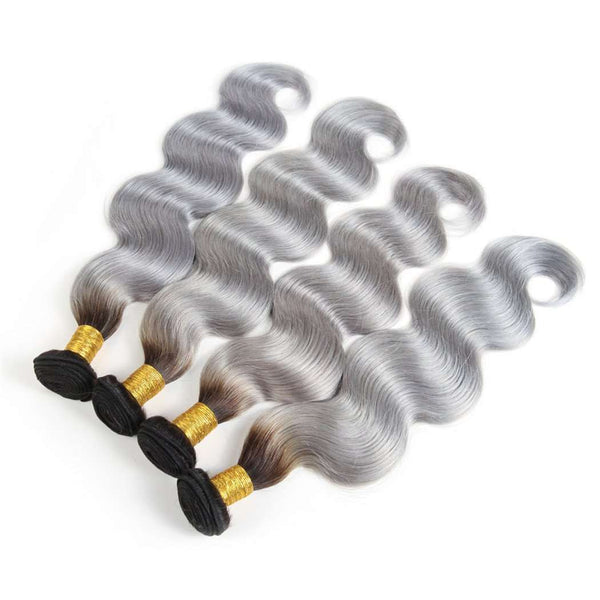 4 Bundles Grey Ombre Hair Body Wave Brazilian Human Hair Bundles