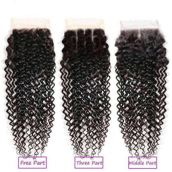 9A Jerry Curly 3 Bundles with Lace Closure  Natural Color Purvian Virgin Hair