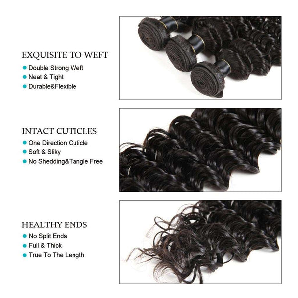 3 Bundles 10A Deep Wave Human Hair Bundles Natural Color - edmundhair.com