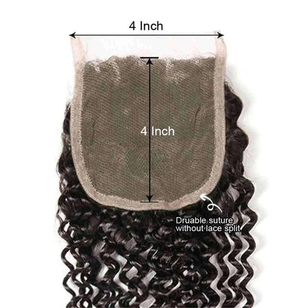 9A Jerry Curly 3 Bundles with Lace Closure  Natural Color Purvian Virgin Hair