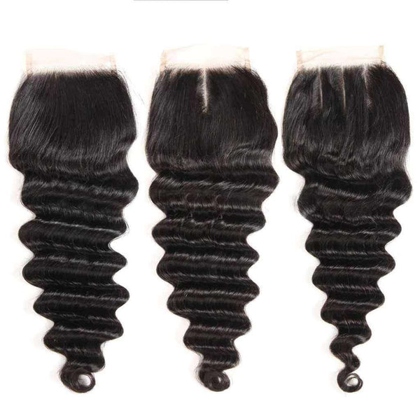 9A Loose Deep Wave Virgin Hair Bundles with Closure Natural Color 100% Human Hair