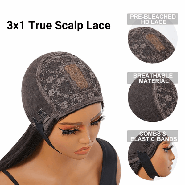 3x1 True Scalp Lace Glueless Bob Wig With Bangs - edmundhair.com