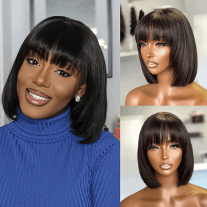 3x1 True Scalp Lace Glueless Bob Wig With Bangs - edmundhair.com