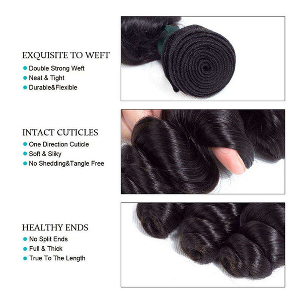 4 Bundles 10A Loose Wave Brazilian Human Hair Bundles Natural Color - edmundhair.com