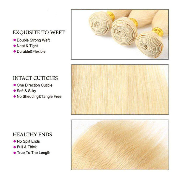 4 Bundles 613 Honey Blonde Straight Brazilian Human Hair Bundles - edmundhair.com