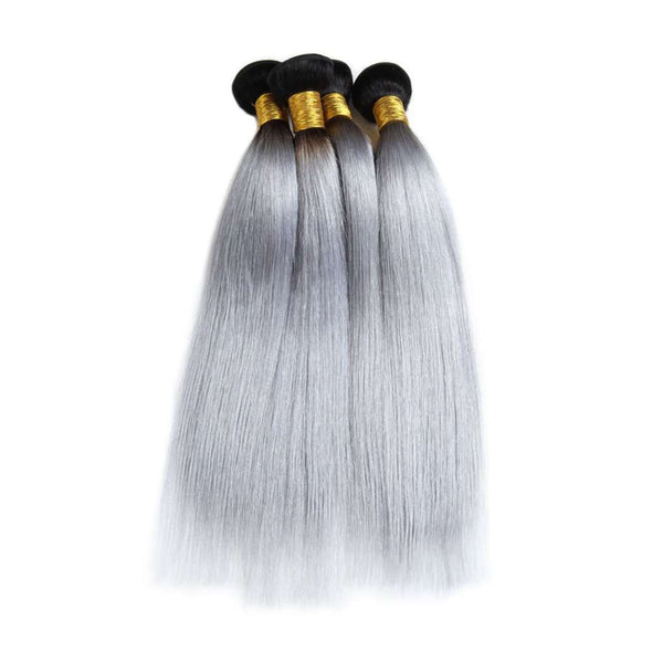 4 Bundles Grey Ombre Hair Straight Brazilian Human Hair Bundles - edmundhair.com