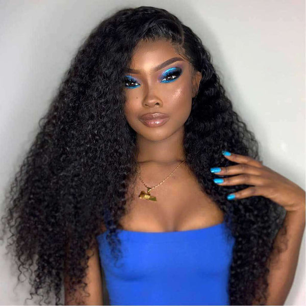 9A Kinky Curly 3 Bundles with Lace Frontal Natural Color Virgin Hair