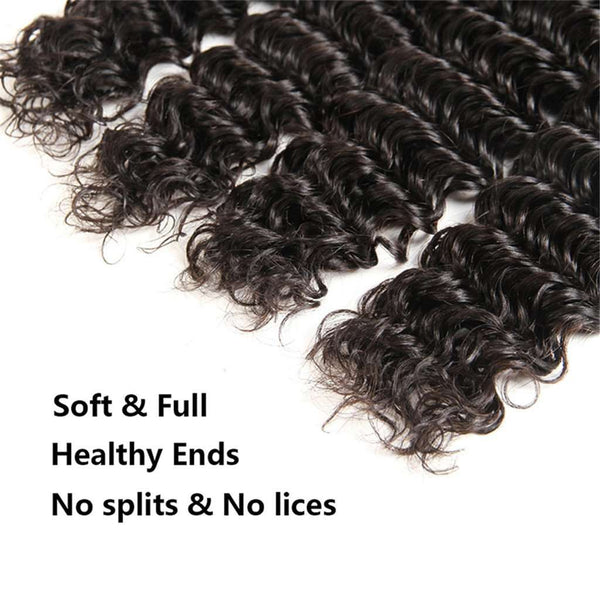 9A Grade Deep Wave 3 Bundles With Frontal Brazilian Virgin Hair