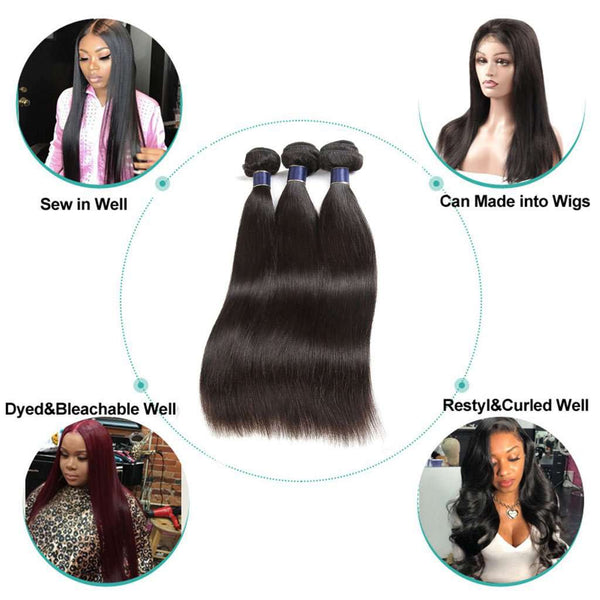 9A Peruvian Straight Hair 4 Bundles With Lace Frontal Human Hair