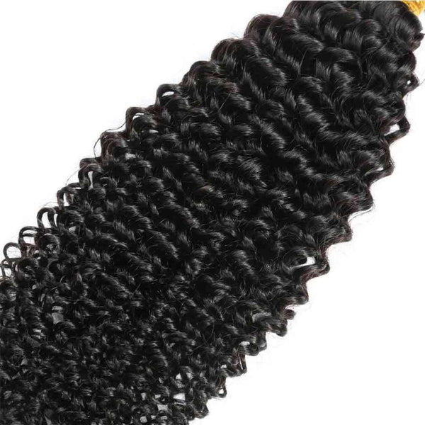 9A Kinky Curly 3 Bundles with Lace Frontal Natural Color Virgin Hair