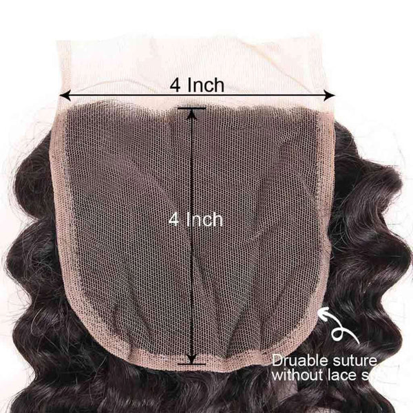 9A Deep Wave Virgin Hair 3 Bundles with Closure Natural Color Brazilian Hair