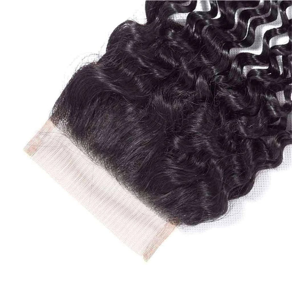 9A Jerry Curly 3 Bundles with Lace Closure  Natural Color Purvian Virgin Hair