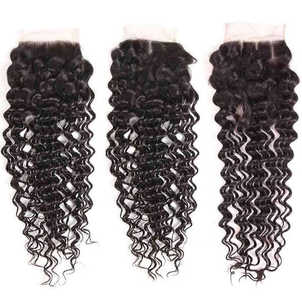 9A Deep Wave Virgin Hair 3 Bundles with Closure Natural Color Brazilian Hair