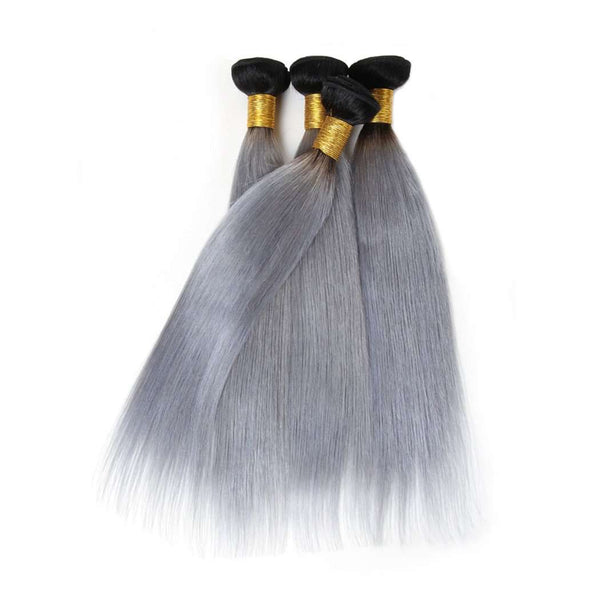 4 Bundles Grey Ombre Hair Straight Brazilian Human Hair Bundles