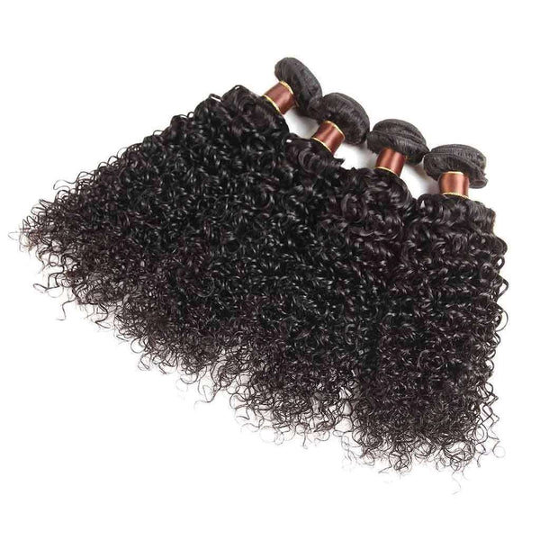 9A Jerry Curly 3 Bundles with Lace Closure  Natural Color Purvian Virgin Hair