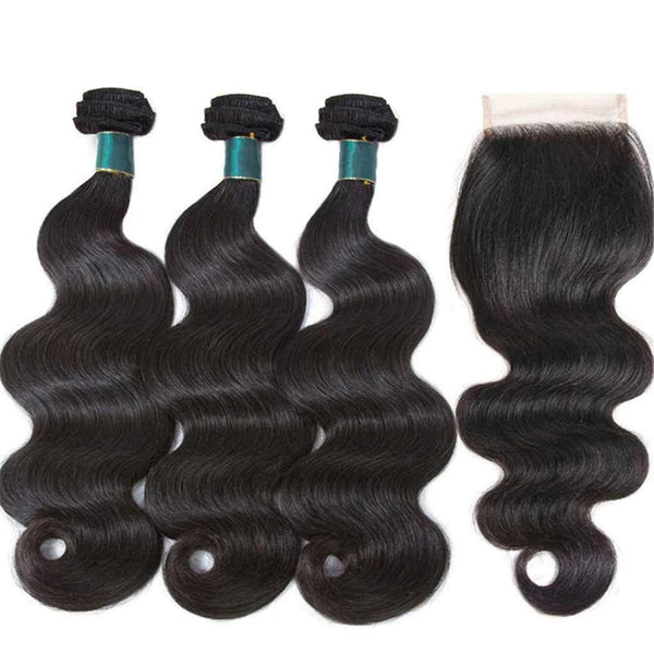 9A Body Wave Virgin Hair 3 Bundles with Closure Natural Color Malaysian Hair