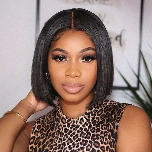 8 Inches 4x4 Lace Closure Bob Wig Human Hair Wigs Pre Plucked With Baby Hair Brazilian Straight Short Wig - edmundhair.com