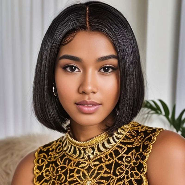 8 Inches 4x4 Lace Closure Bob Wig Human Hair Wigs Pre Plucked With Baby Hair Brazilian Straight Short Wig - edmundhair.com