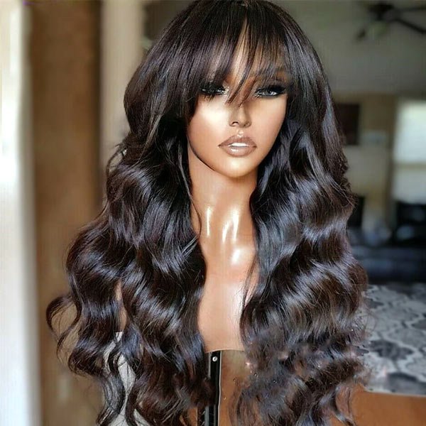 $85 for 20" Throw on & Go Body Wave Wig with Bangs Cost - effective Wig 10A Human Hair - edmundhair.com