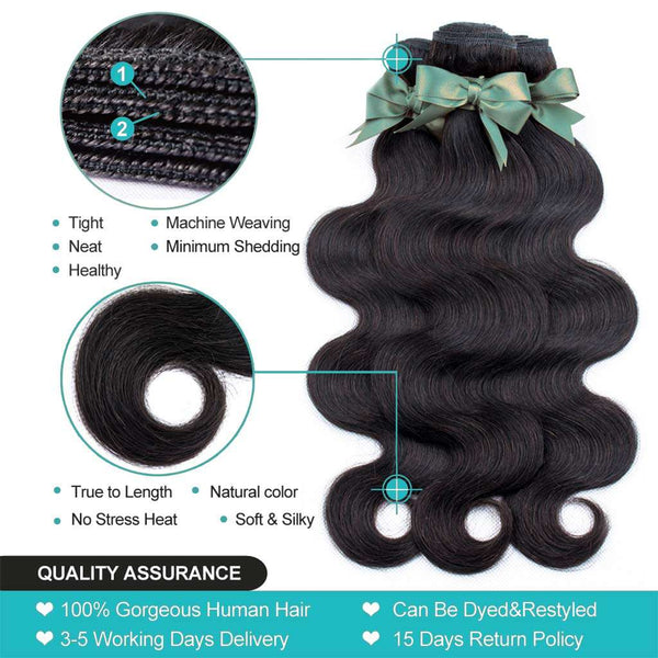 9A Grade 3 Bundles With Frontal Body Wave Virgin Hair Soft Wavy