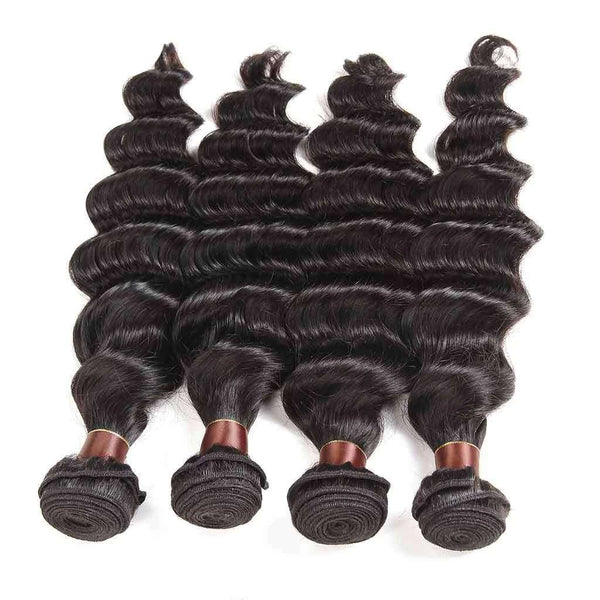 9A Loose Deep Wave Virgin Hair Bundles with Closure Natural Color 100% Human Hair