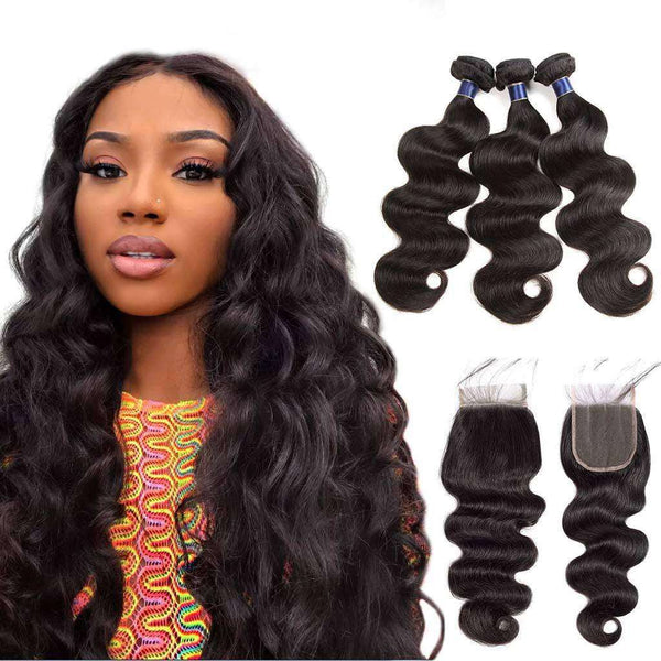 9A Body Wave Virgin Hair 3 Bundles with Closure Natural Color Brazilian Hair - edmundhair.com