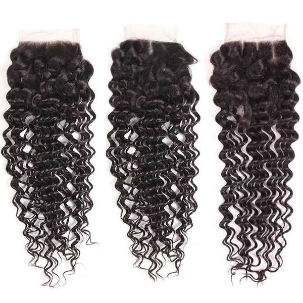 9A Deep Wave Virgin Hair 3 Bundles with Closure Natural Color Brazilian Hair - edmundhair.com