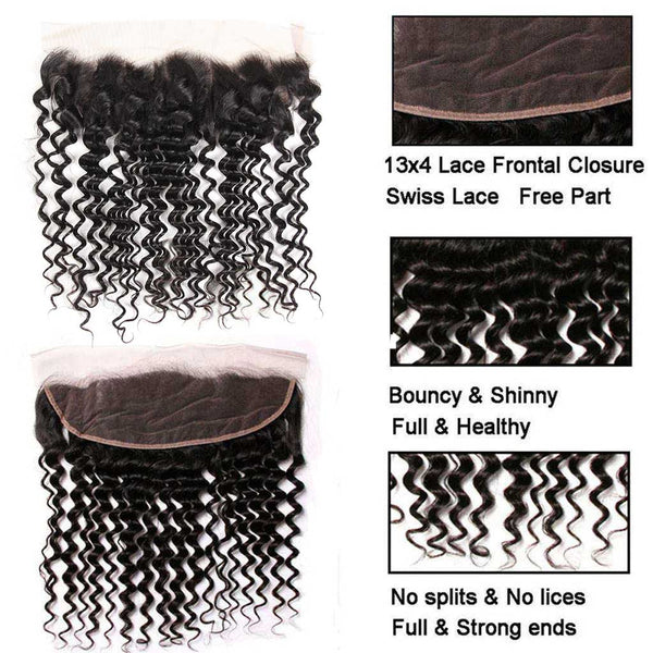 9A Grade Deep Wave 3 Bundles With Frontal Brazilian Virgin Hair - edmundhair.com